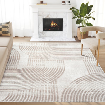 Tapis géométrique beige / crème en polypropylène tissé à la machine Rectangle Jacomine