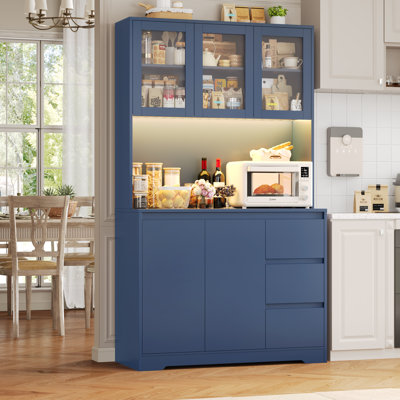Satavia 70.9'' Kitchen Pantry with LED Lights and Charging Station, Microwave Shelf