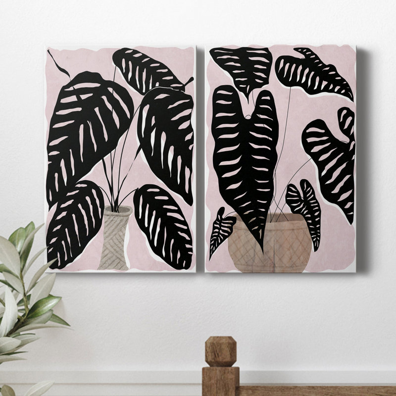 Plante en pot I - ensemble de 2 peintures sur toiles, H 12 po x l 16 po x P 1 po, Toile tendue