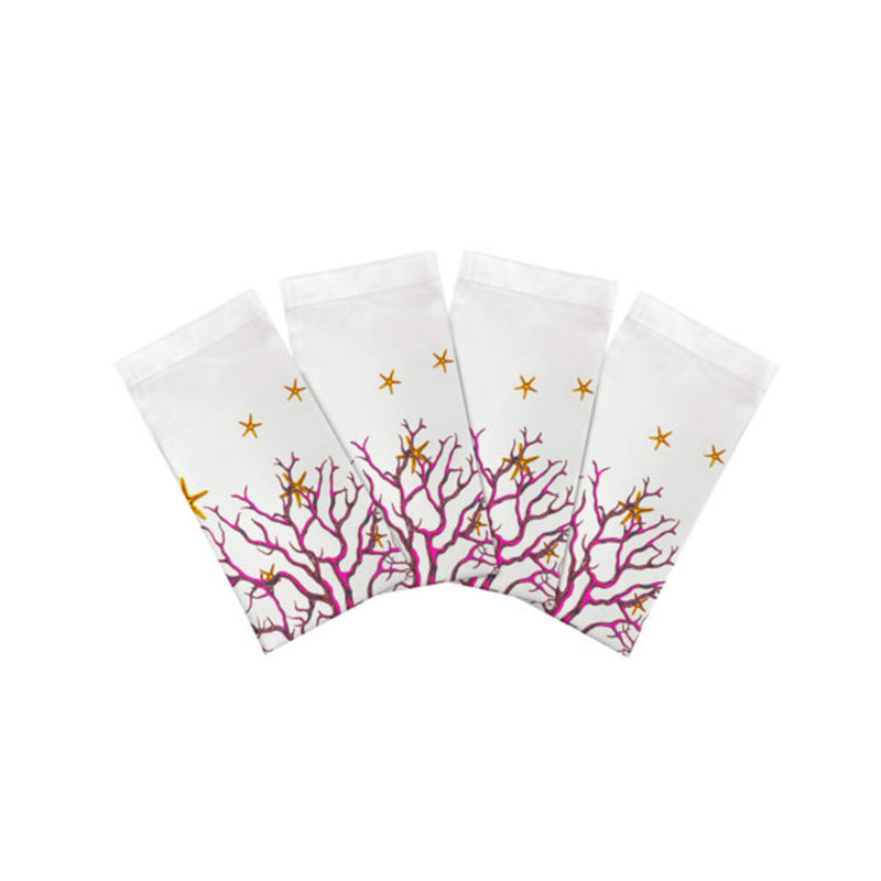 Serviettes de table en satin de coton Coral Reef, Rose blanc