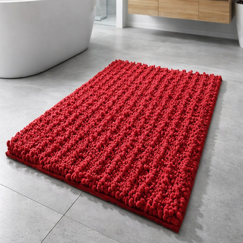 24"X16" - Red Soft Cozy Plush Chenille Bath Mat Bathroom Rug, Red