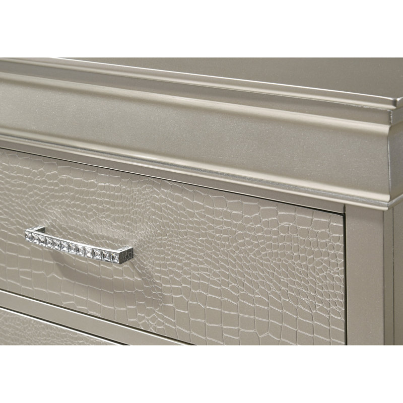 Table de chevet grise - guides de façade de crocodile, poignées en cristal de fabrication 15,91 po L, 21,05 po, 23,24 H, 30,91 lb en gris, avec et poignées, 21,05 po de profondeur x 15,91 po de largeur, 23,24 po de hauteur, 30,91 lb