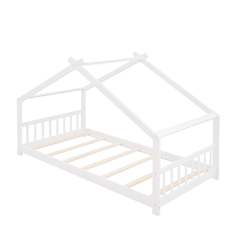 Lit plateforme en forme de château avec tablette de rangement, lit plateforme simple, Lit simple, Blanc