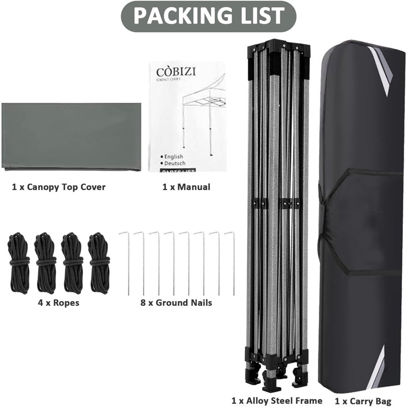10x10 Pop Up Canopy,Heavy Duty Canopy, Gray