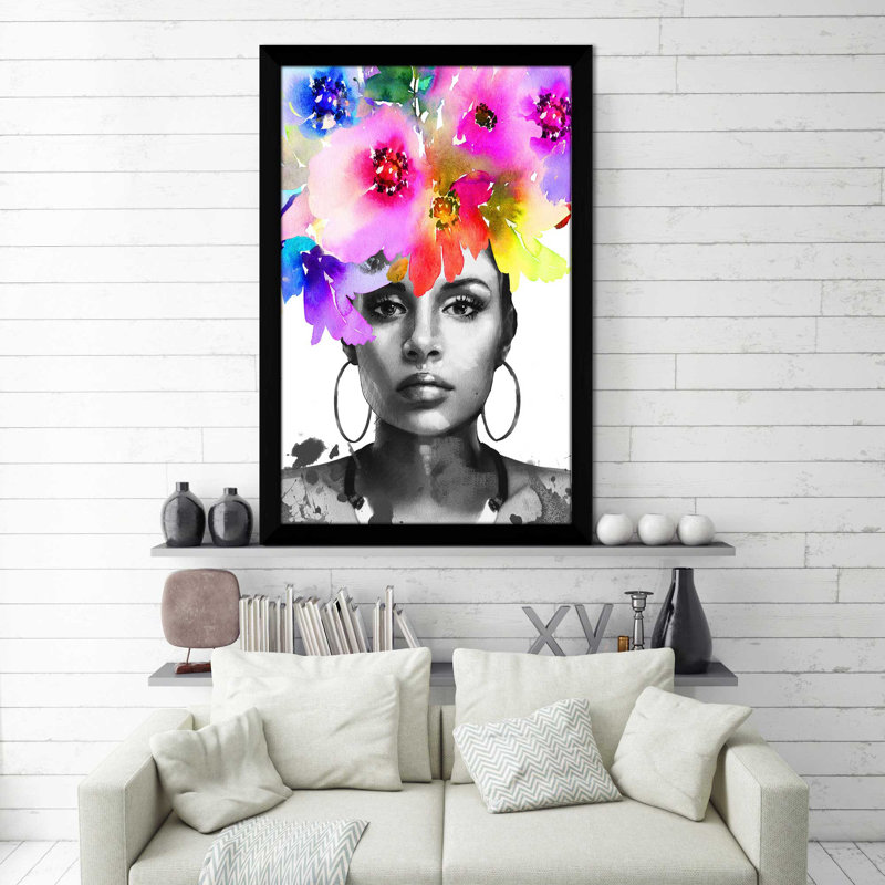 Afrique Model 3 (vertical) - Peinture, Cadre noir, H 27,5 po x l 21,5 po x P 0,75 po