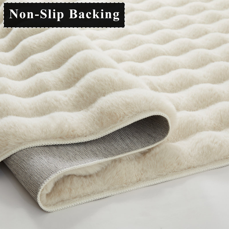 Modern Bubble Texture Faux Fur Rug , Cream, 200cm x 290cm