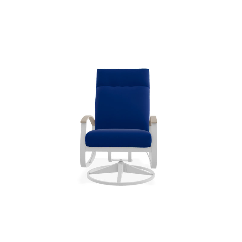 Chaise de patio pivotante avec coussins Askar, Blanc brillant, Bleu du Pacifique 28A, Désert P60