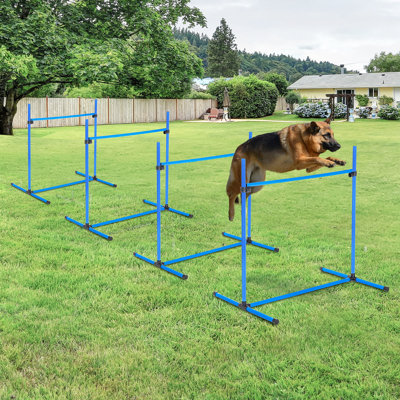 4 Piece Dog Agility Training Compilation With Adjustable Hurdles, Carry Bag, And Suitable For Different Types, Blue, 25.5" W Gathering Jump Bars,