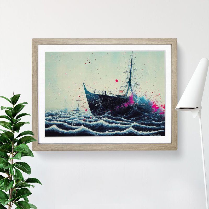 Ship Paint Splatter Abstract - Framed Print, 46cm H x 64cm W x 2cm D, Oak