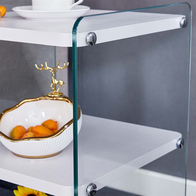 Simple and Generous Three - level Bedside Table with Storage Function, MDF Surface and Transparent Tempered Glass Sides for Home Use