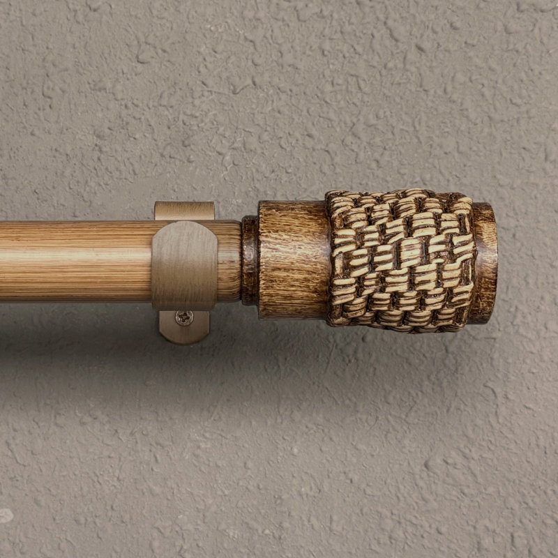 Tringle à rideaux simple réglable avec fleuron en rotin tissé et bambou, 37" - 72"