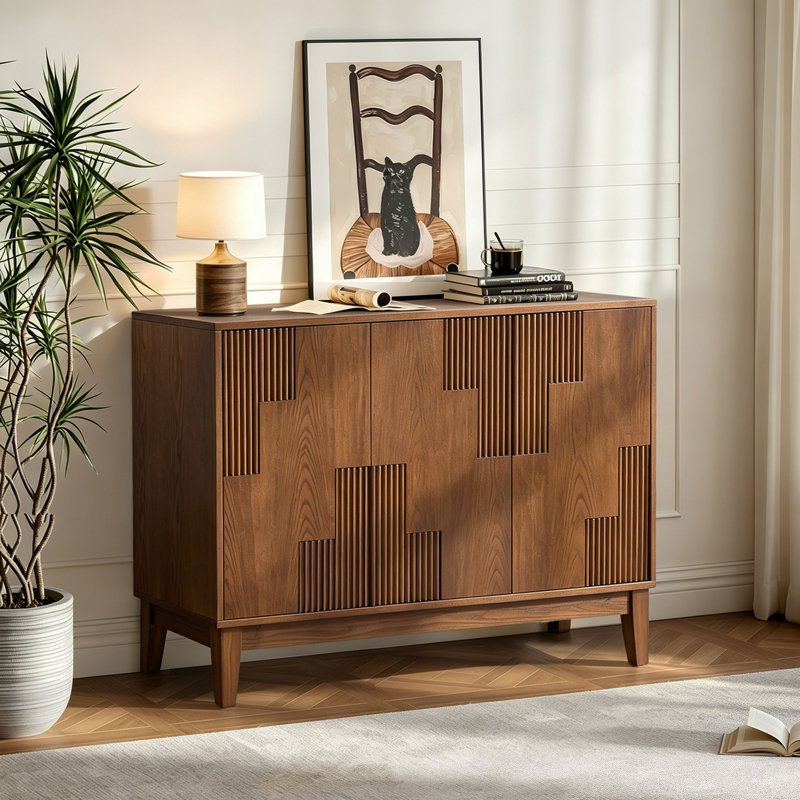 Buffet 44,3 "de style Mid-Century moderne avec rangement, 3 portes et tablettes, Brown