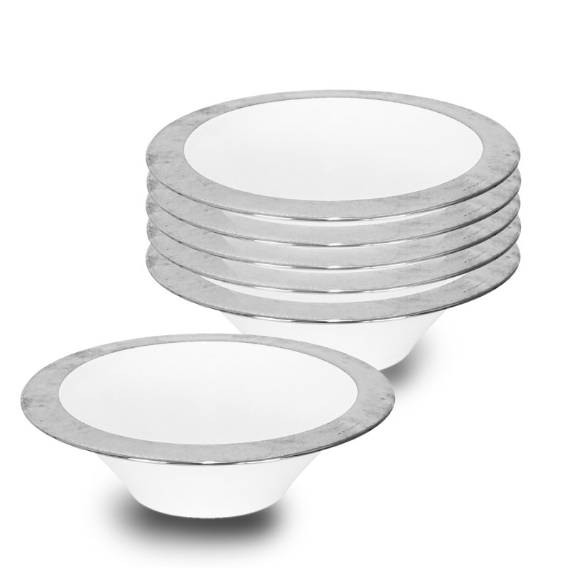 Bols à dessert Glory 5,5 po, Blanc; argent