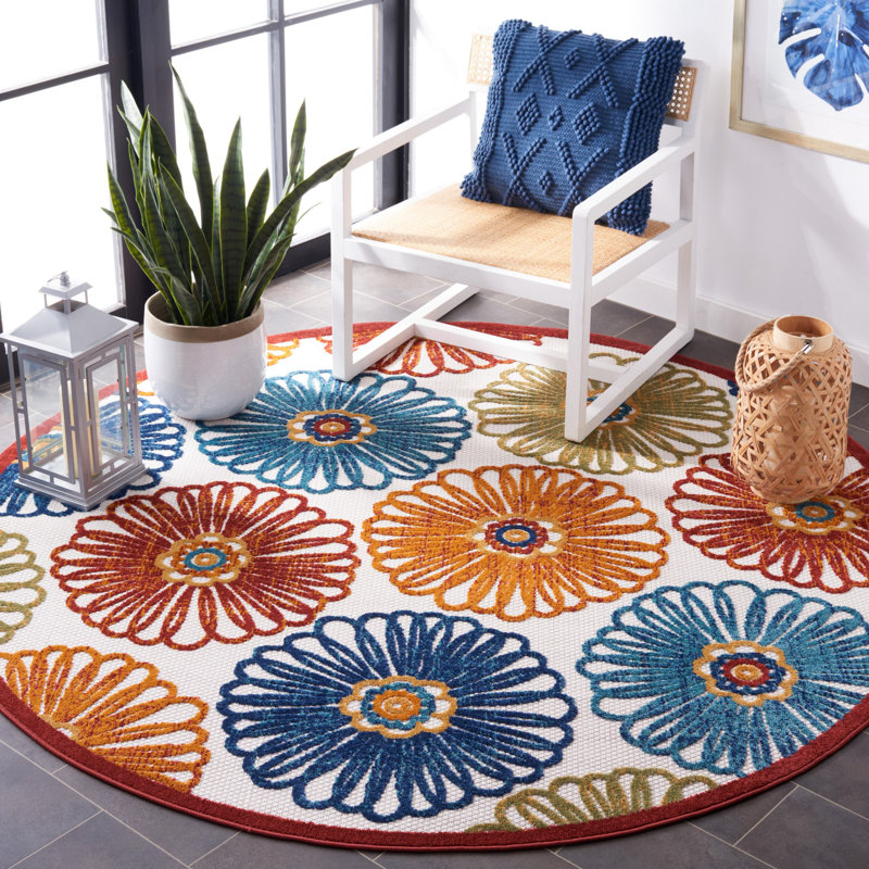Kellems Performance Floral Indoor/Outdoor Area Rug, Round 6'7"