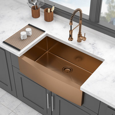 33 Inch Rose Gold Kitchen Sink, 16 Gauge T304 Nano Steel, Water And Oil , Easy To Clean, With Drain Assembly 33*21*10 Apron Maintain, Sound - Reducing, Clips