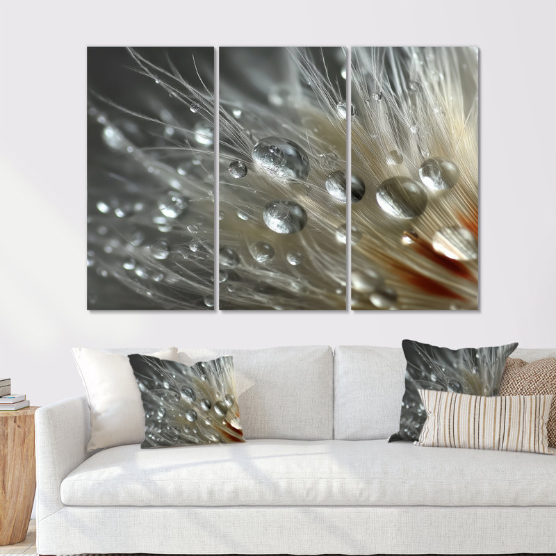 «Winter Feather Water Droplets - Abstract Collages», ensemble d'art mural, H 40 po x l 60 po, Toile tendue, Ne s’applique pas