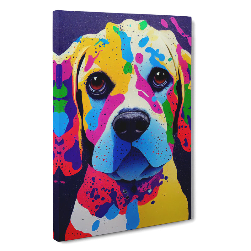 XV1022-4074X Splashed Dog No.1 Abstract - Print, White, 76cm H x 50cm W, Wrapped Canvas