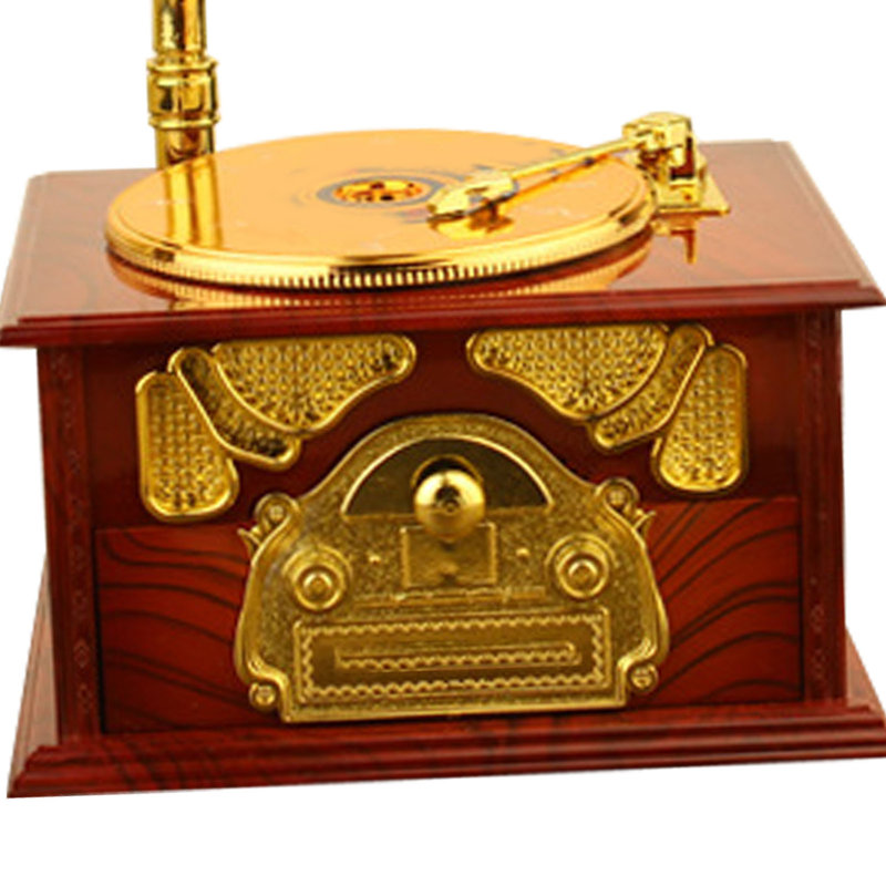 Forme rétro de la boîte à musique Gramophone rétro pour décoration musicale de bureau brun, Brown