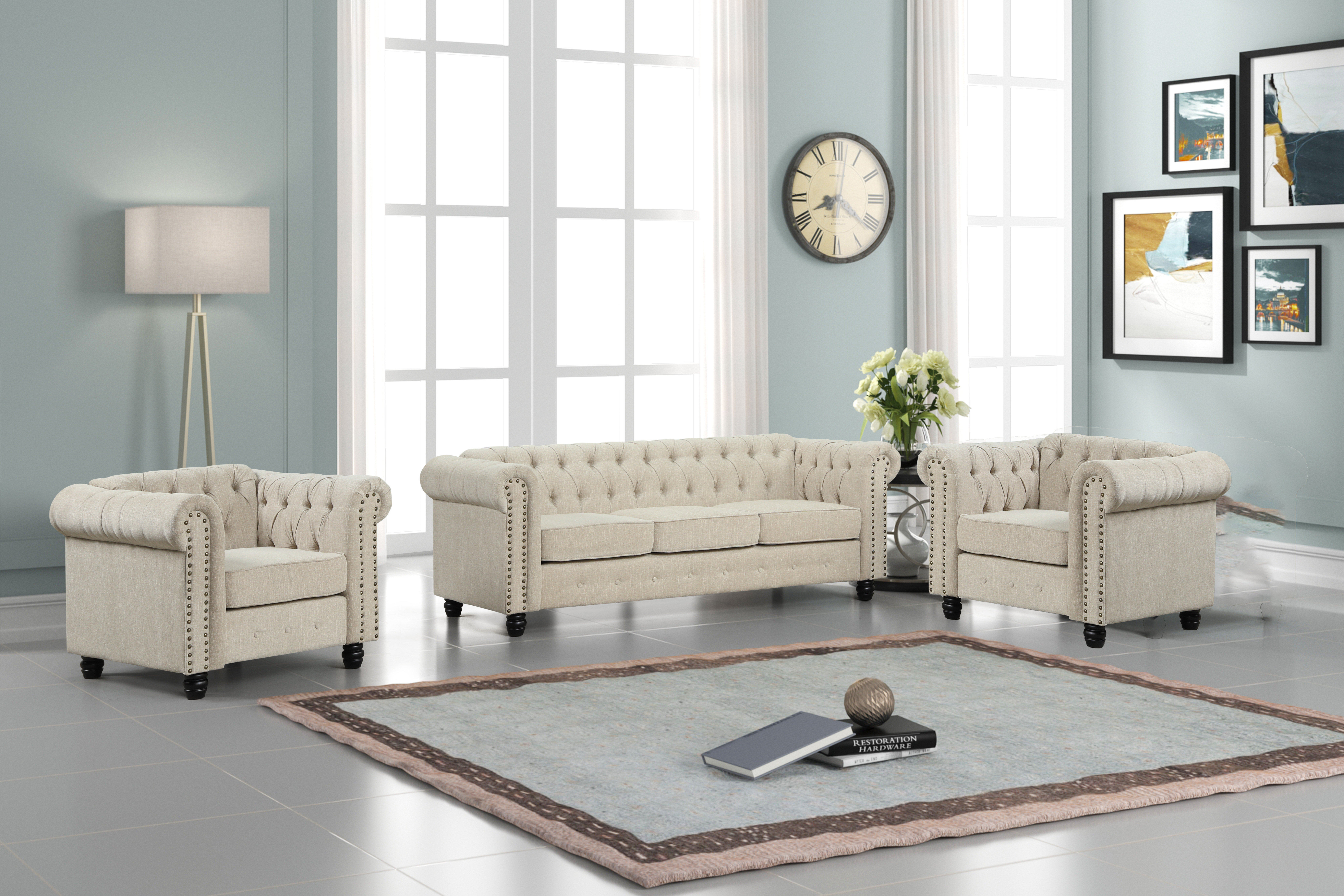 charlton home® chesterfield 3 - piece living room set | wayfair