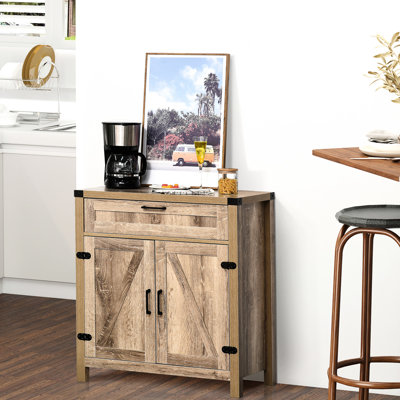 Buffet Sideboard With Wide Countertop And Shelf, Quality Wood Cabinet For Kitchenware Wine Display Wooden Storage Cabinet, Industrial Style Drawer Adjustable Shelf Kitchen, Oak