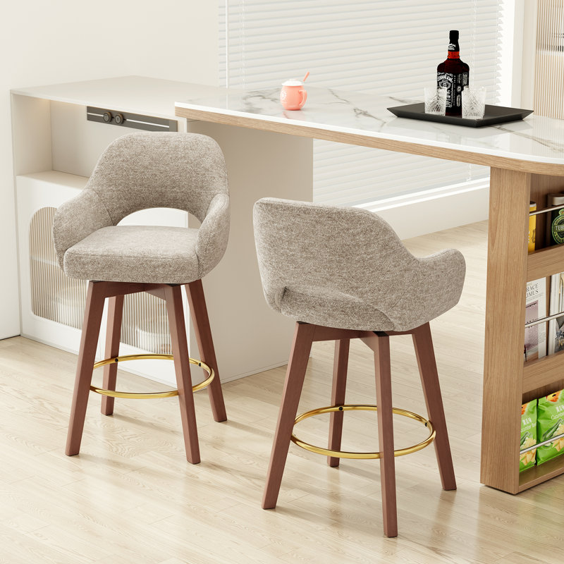 Tabouret de bar rotatif moderne avec accoudoirs et siège rembourré en tissu, Chameau