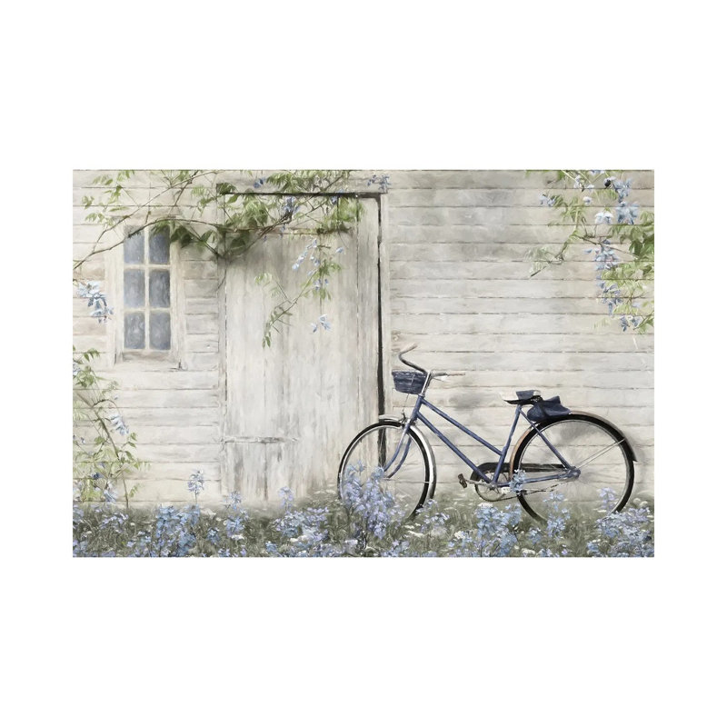 Blue Bike At Barn by Lori Deiter - Wrapped Canvas Painting, 20.32 cm H x 30.48 cm W
