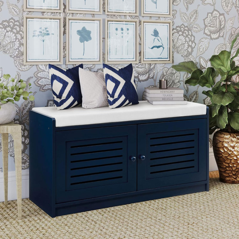 Trejan 10 Pair Shoe Storage Bench, Antique Blue