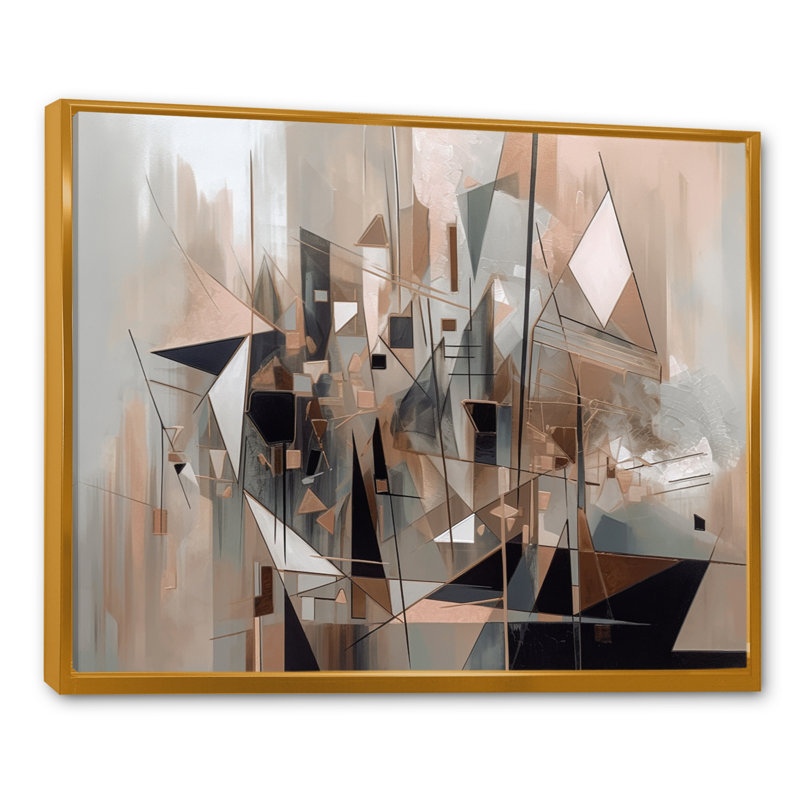 Essence de cubisme abstrait I - salon d'art mural cubisme abstrait, L 44 po x H 34 po, Cadre flottant doré