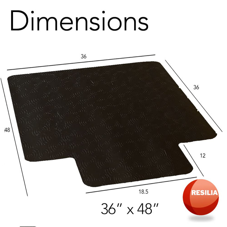 Resilia Office Desk Chair Mat - for Carpet (with Grippers) Black, 36 Inches x 48 Inches, Made in The USA