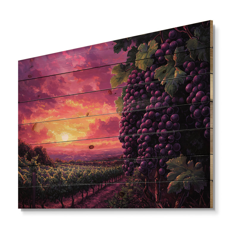 Vineyard at California Sunset III - Art mural en bois sur bois de pin naturel, H 34 po x l 44 po x P 0,78 po