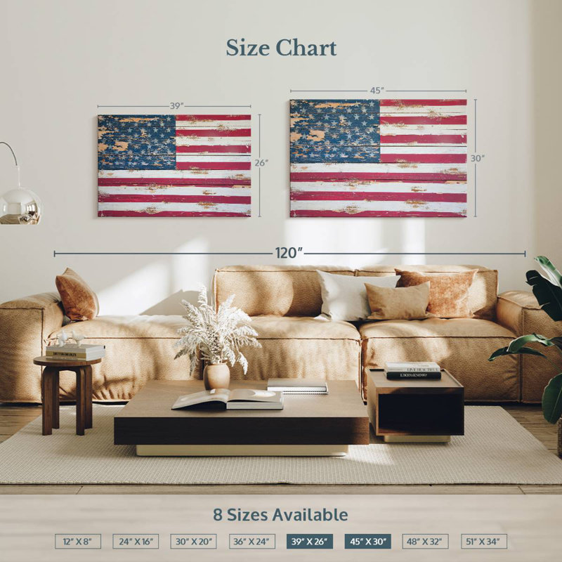 Borges Distressed American Flag, 26" H x 39" W