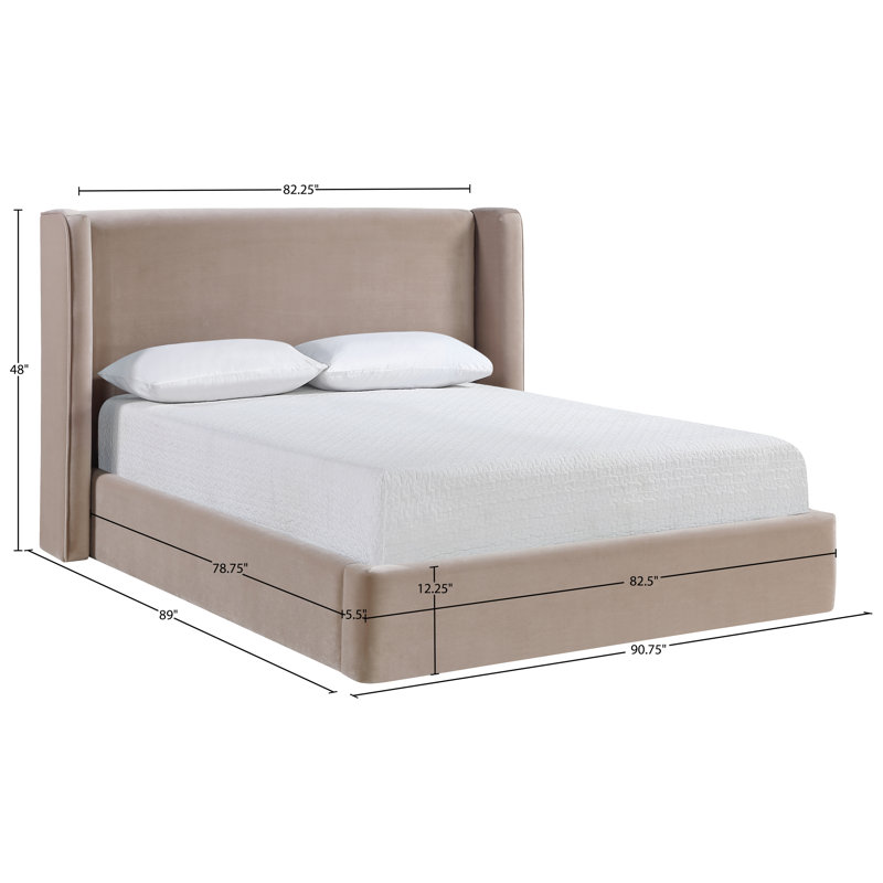 Kendall Wanaque Velvet Upholstered Bed, King, Taupe Velvet