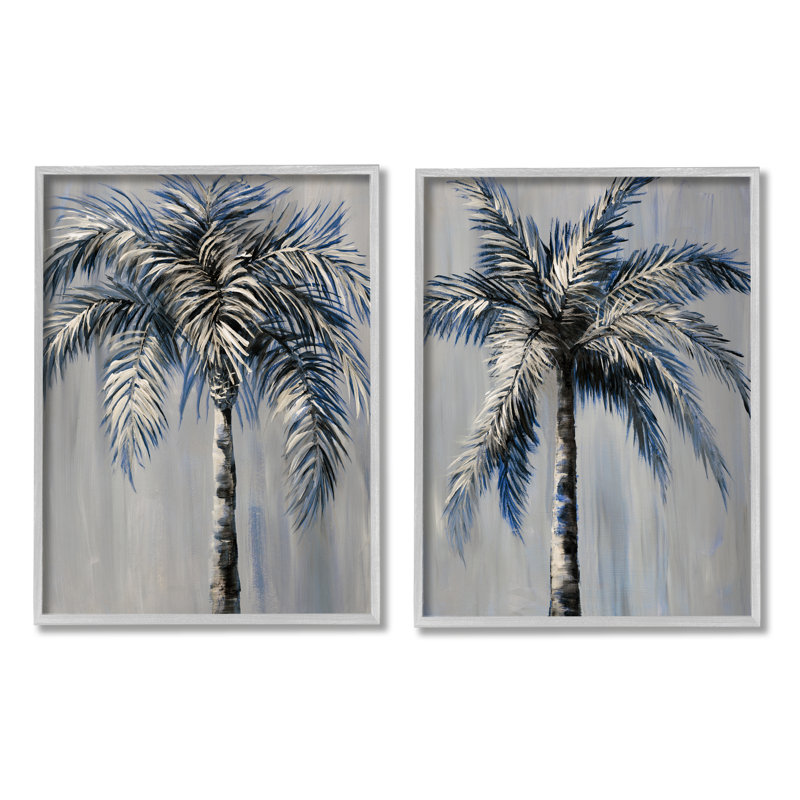 Palmiers gris modernes 2 pièces par Nan, H 14 po x l 22 po x P 1,5 po, Estampe numérique Farmhouse