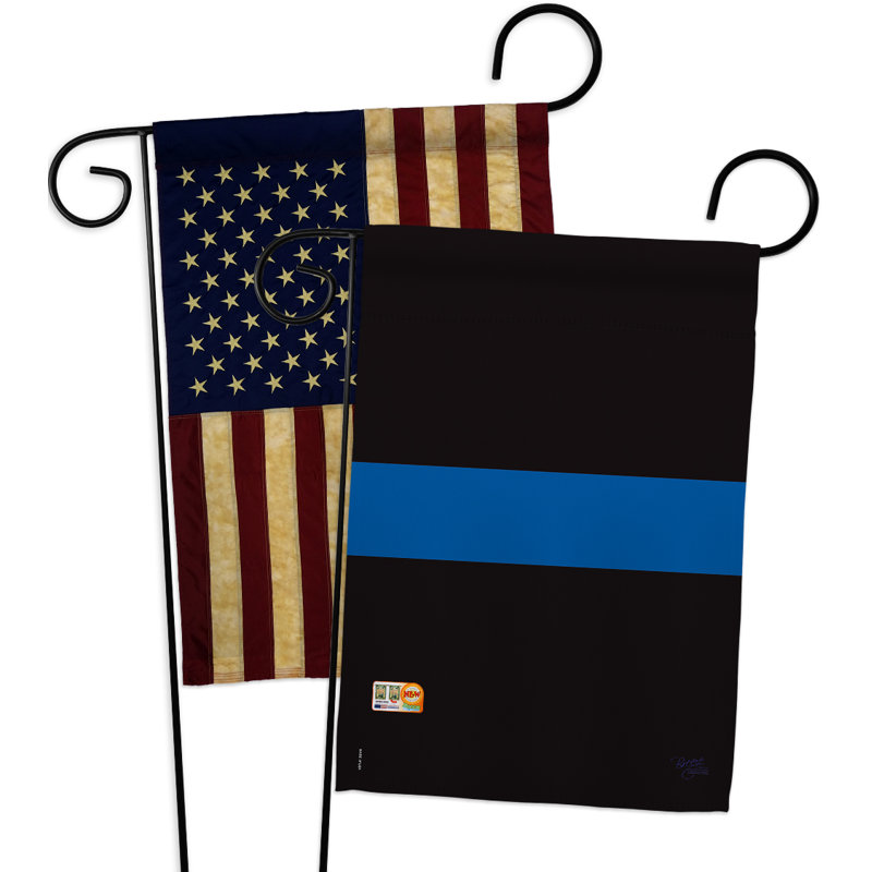 Ensemble de 2 drapeaux de jardin 2 côtés en polyester 19 po à impressions à rayures, bleu