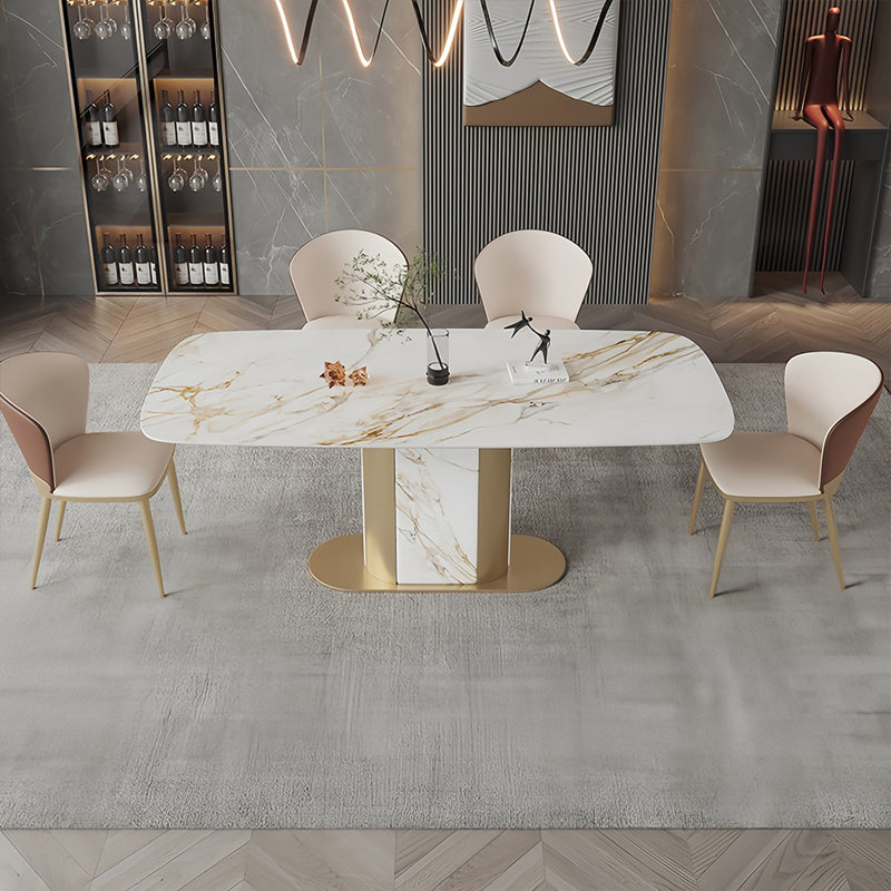 Modern Rectangular Rock Slab Dining Table Sets, 29.5"H x 59"L x 31.5"W