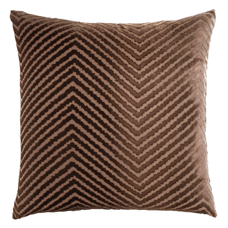 Chevron Velvet Pillow Cover & Insert, 22"H x 22"W, Brown
