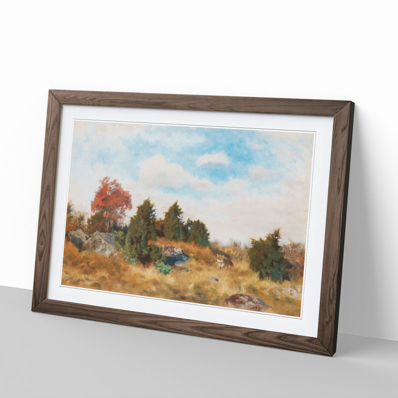 Fox in Autumn by Bruno Liljefors - Picture Frame Painting, Walnut Framed, 27cm H x 36cm W x 2cm D