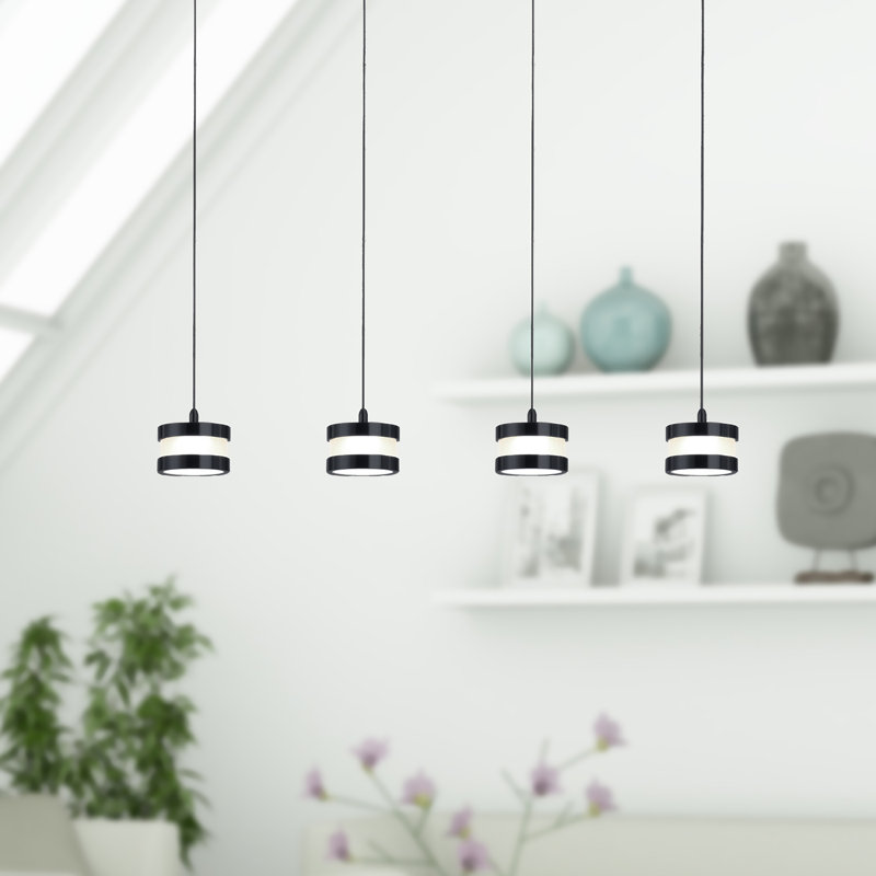 Luminaire suspendu tambour en grappe 4 lumières Karter, H 2 po x l 29 po x P 5 po, Noir, noir, noir, noir