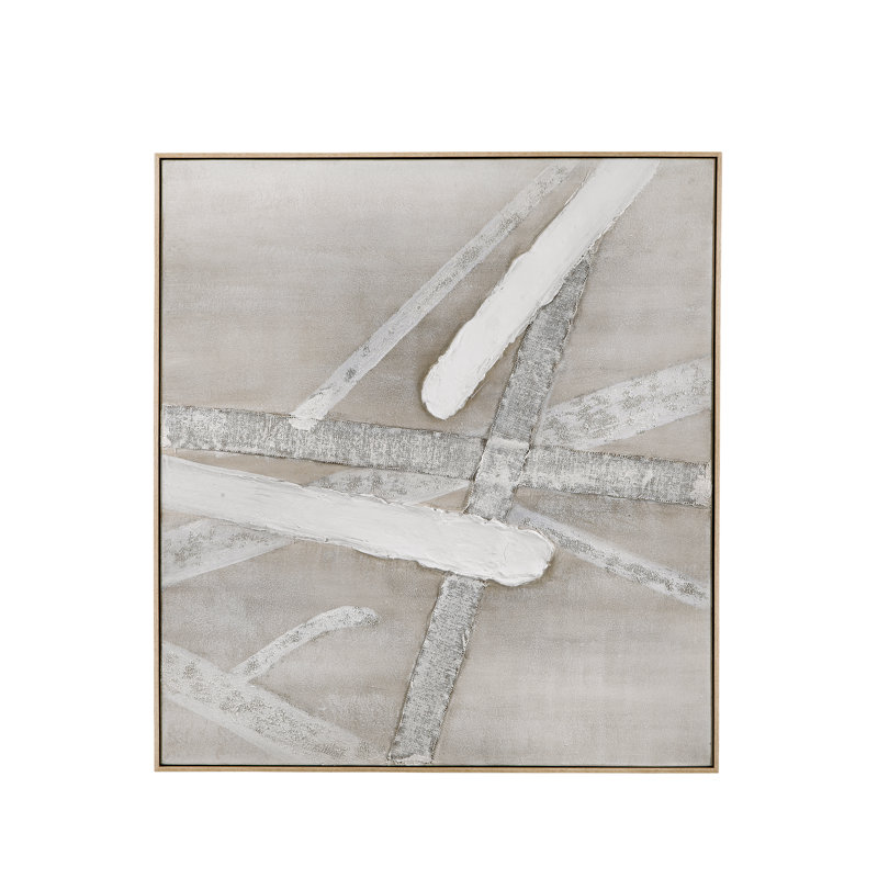 Chapman Brown and White Abstract Canvas Art with Wood Frame