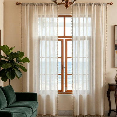 Boho Macrame Curtains 72" Linen 2 Panels