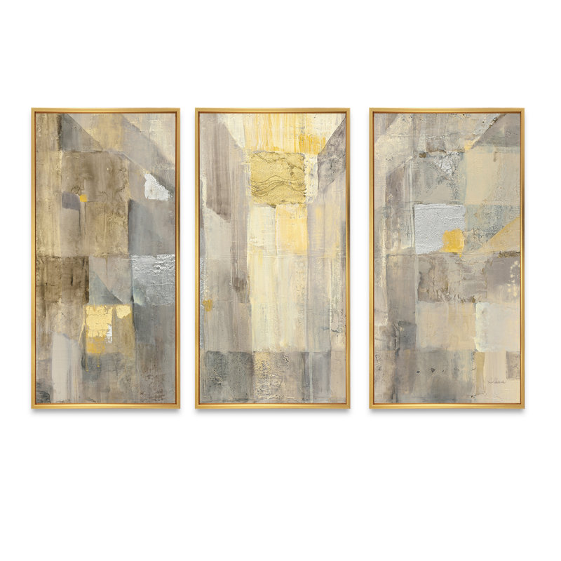 «Gold Square Watercolor», ensemble d'art mural sur toile encadré moderne et contemporain, H 20 po x l 36 po, Doré