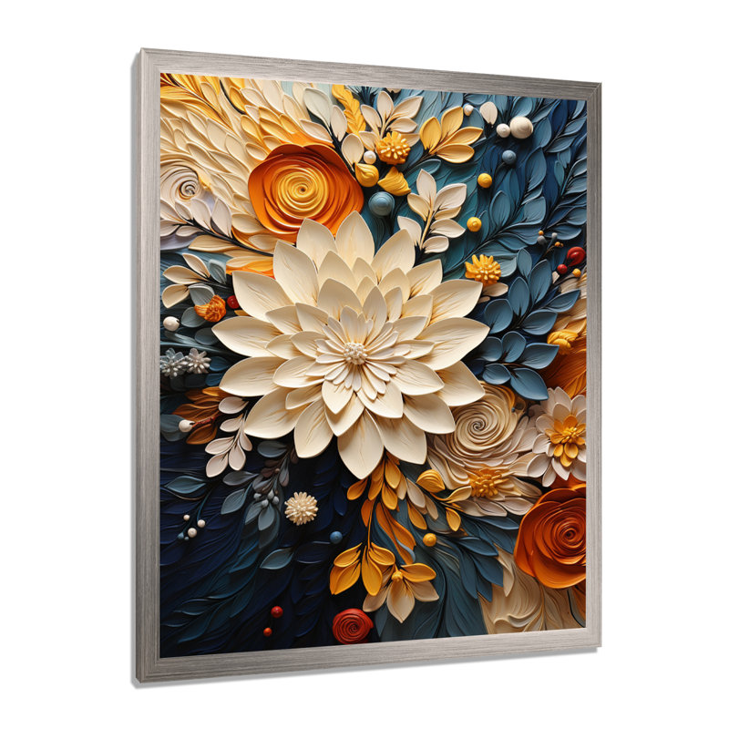 Reproduction d'aquarelle orange sarcelle tourbillon botanique IV, Cadre photo unique, H 20 po x l 12 po, Argent argent