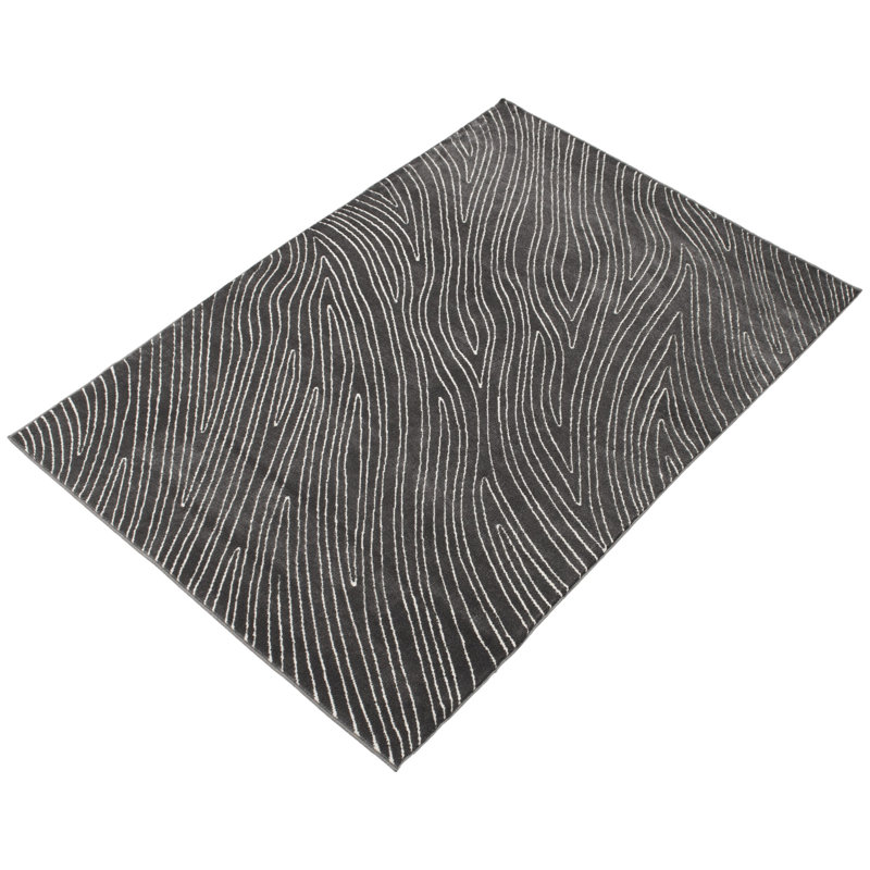 Ensemble de tapis abstrait noir / blanc, Rectangle 6 pi 7 po x 9 pi 6 po