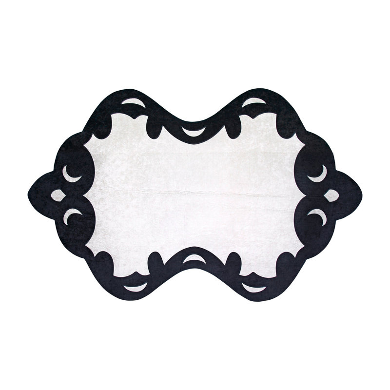 Tapis noir / blanc en polyester tissé à la machine Novelty Elberta, Nouveauté 5 pi 3 po x 7 pi 7 po