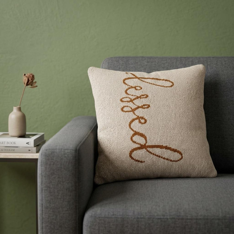 Blessed Transitional Beige Throw Pillow