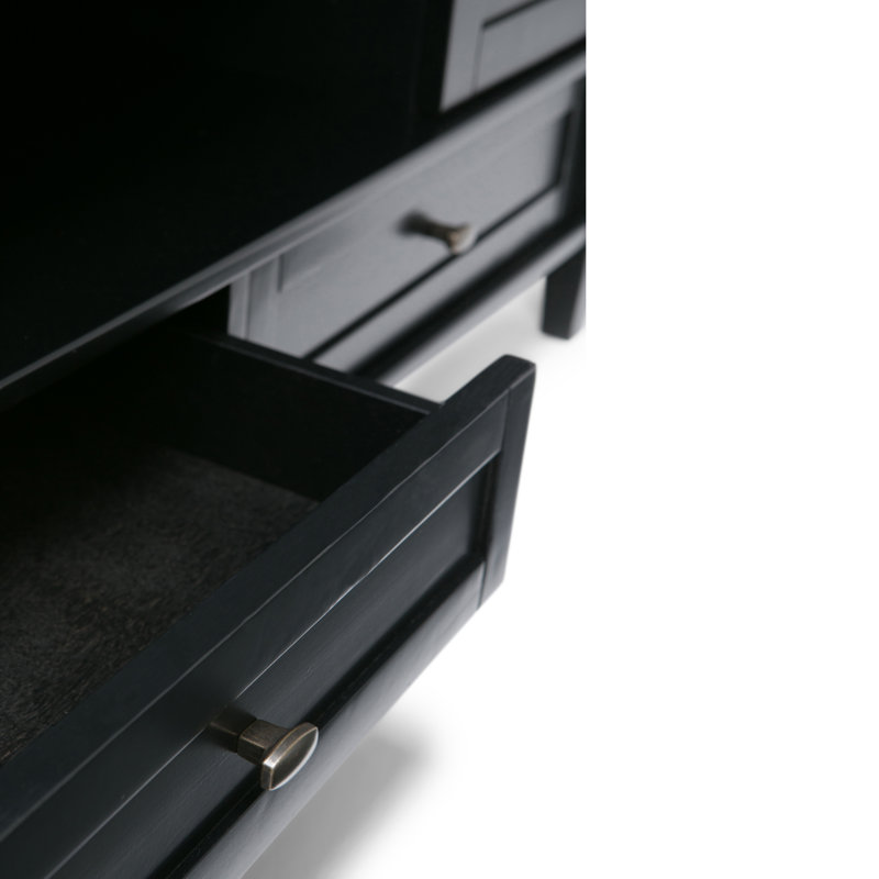 Black Solid Wood TV Media Stand with Cabinets for 50-inch TVs