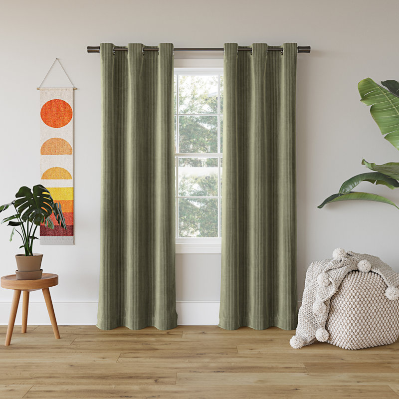 Cascade Pleated Velvet Blackout Grommet Curtain Panel, 40" W x 84" L, Sage Green