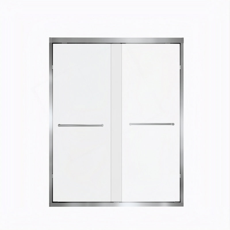 56-60 " X 72" Tempered Glass With Explosion Proof Film, Aluminum Frame Double Sliding Shower Door, "1/4 (6 Mm), Stainless Steel Handle