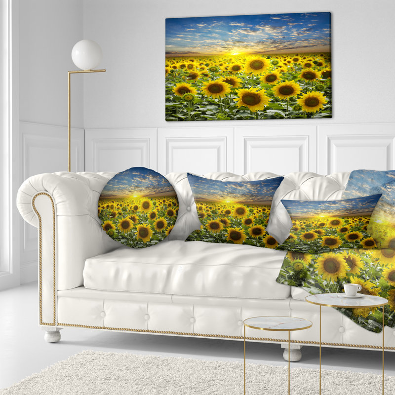 Champ de tournesols en fleurs - reproduction d'art sur bois massif, H 20 po x l 40 po, Toile tendue, Sans cadre