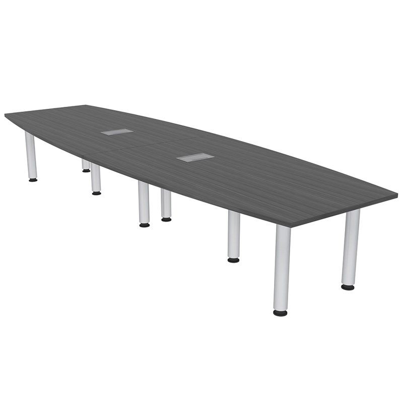 Table de conférence en forme de bateau à moteur avec pieds argentés, Nuit asiatique, Argent argent, L 144 po x l 48 po